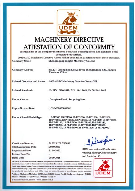 China Zhangjiagang Langbo Machinery Co. Ltd. Certificações
